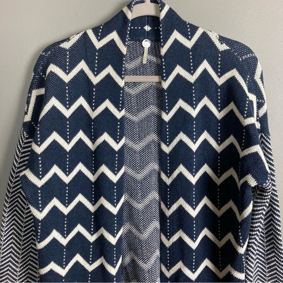 Margaret O'Leary Cardigan Chevron Stripes Blue & Winter White extra small Cotton - Picture 9 of 11